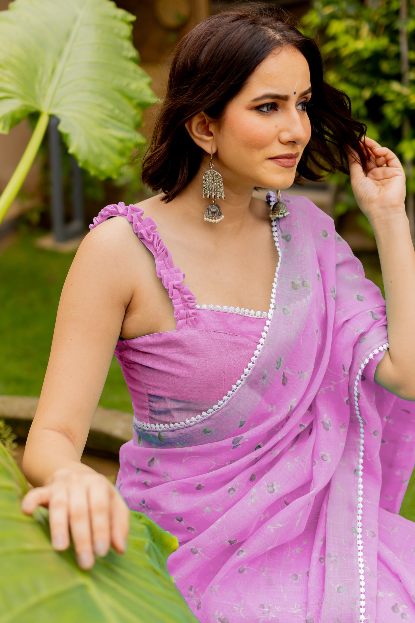 Floral Print Cotton Saree with Crochet lace Work