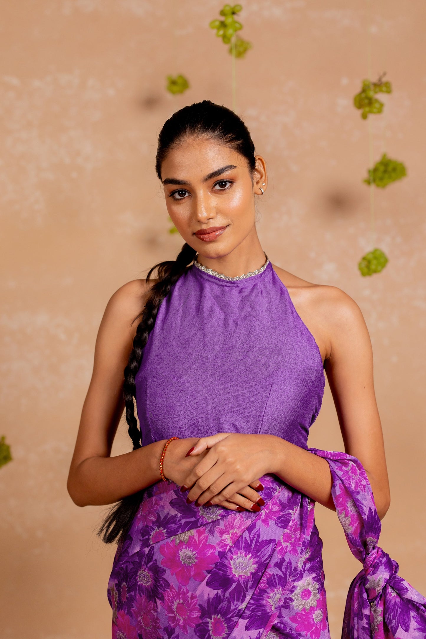 Women's Chiffon Floral Printed lace applique Saree