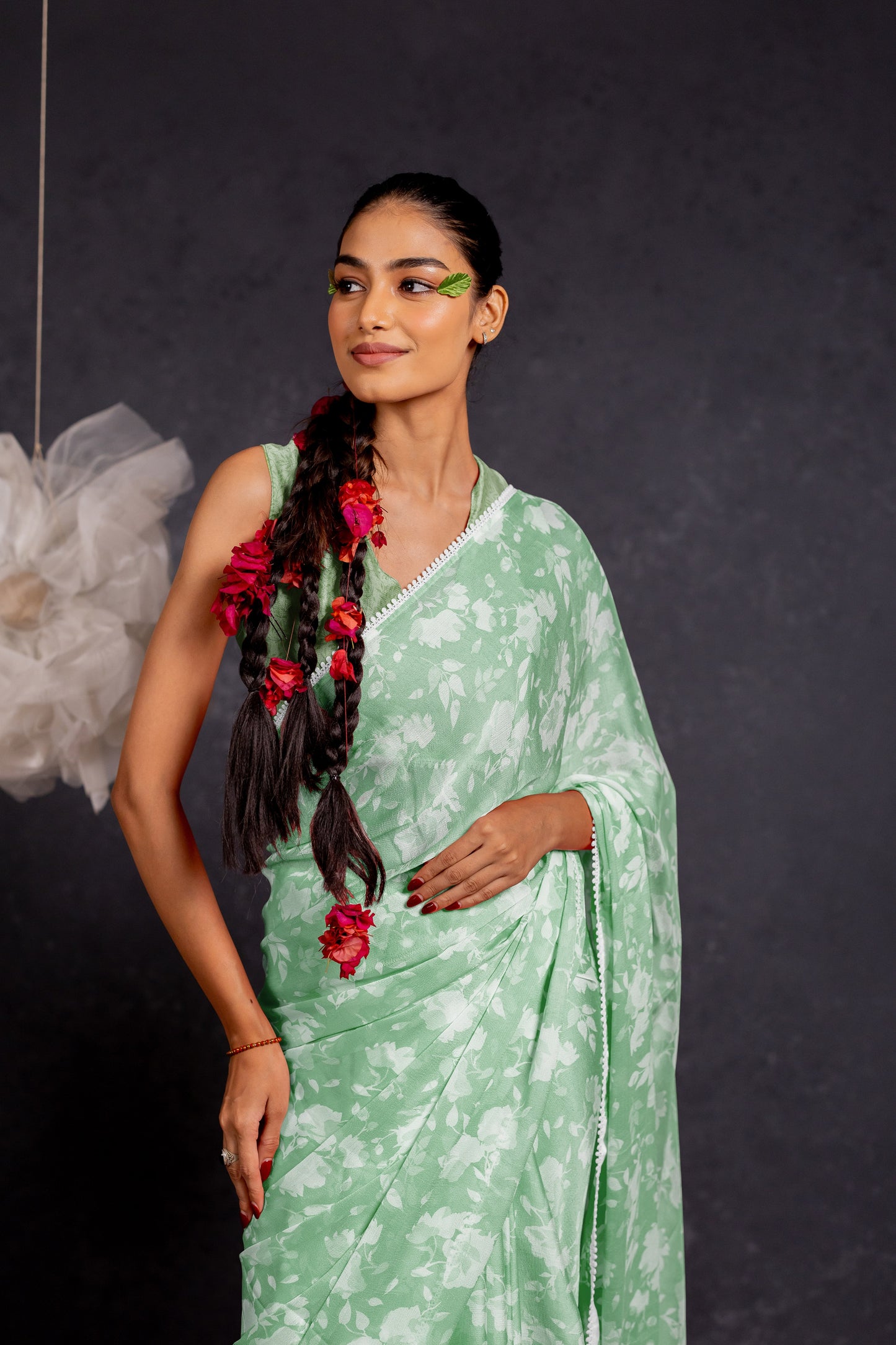 Women's Chiffon Floral Printed with crochet lace Saree