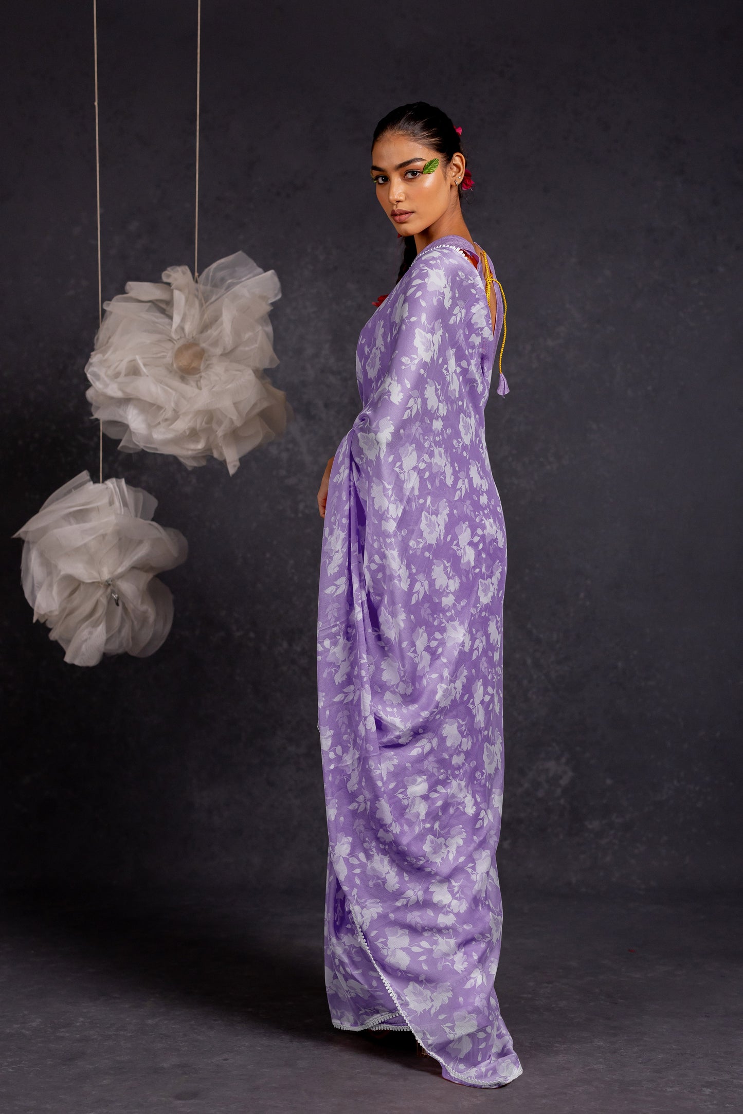 Women's Chiffon Floral Printed with crochet lace Saree