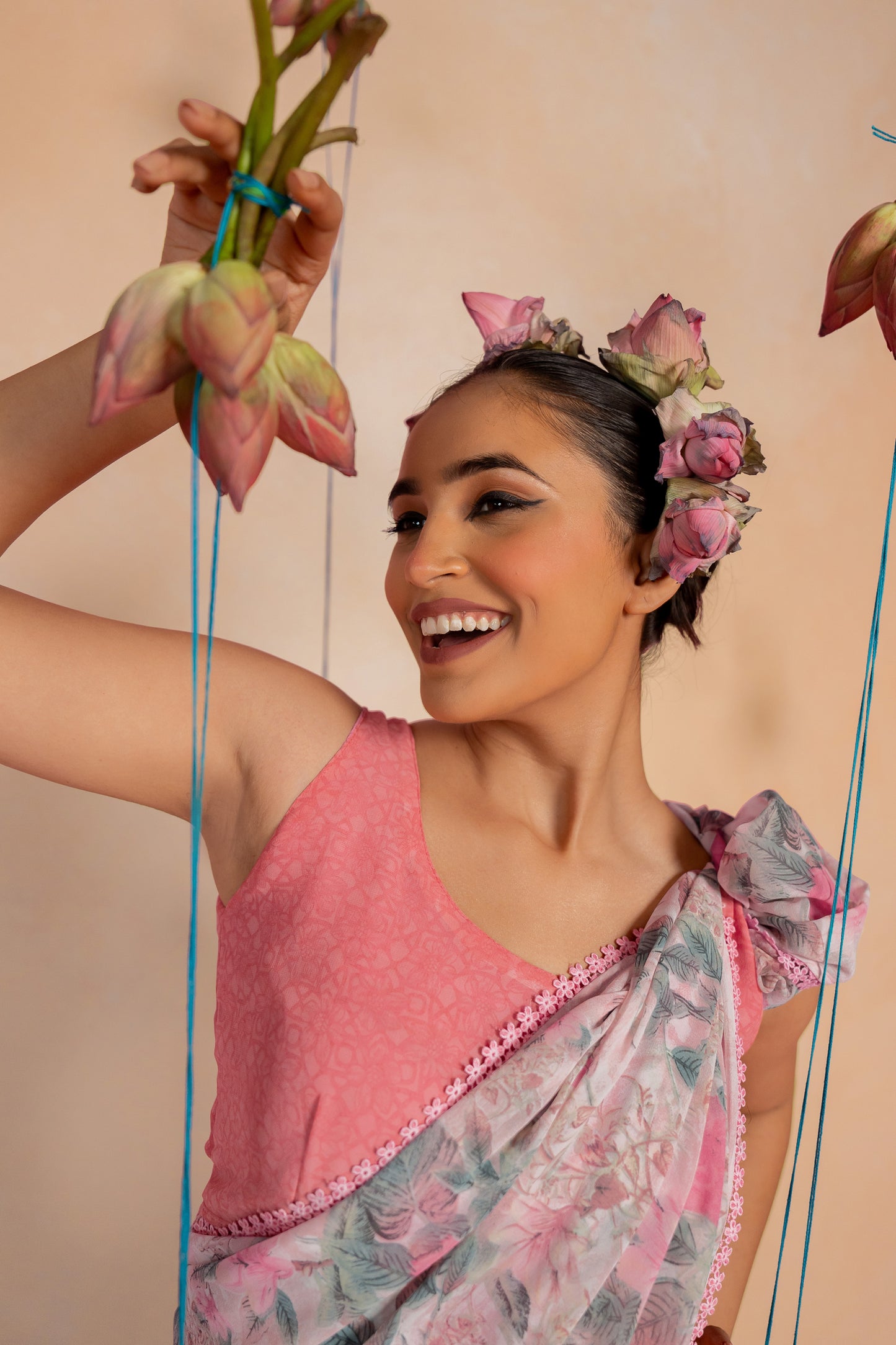 Women's georgette Floral Printed crochet lace Saree