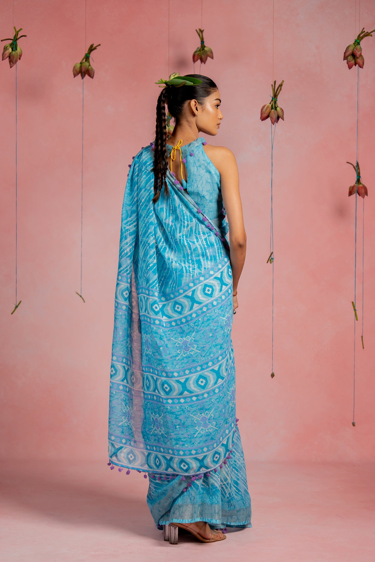 Beautiful Stripe & Geometric Printed Cotton linen Saree