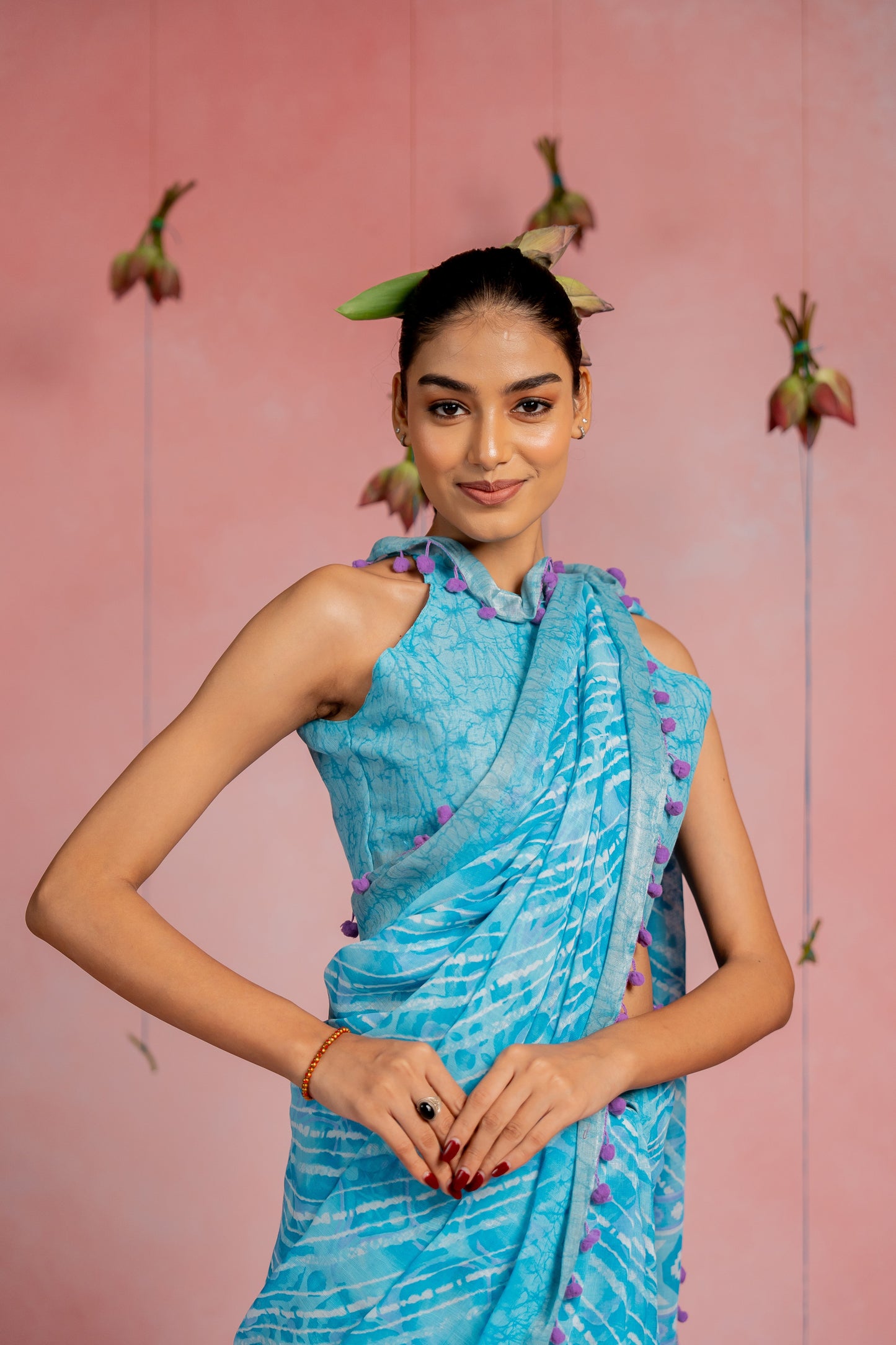 Beautiful Stripe & Geometric Printed Cotton linen Saree