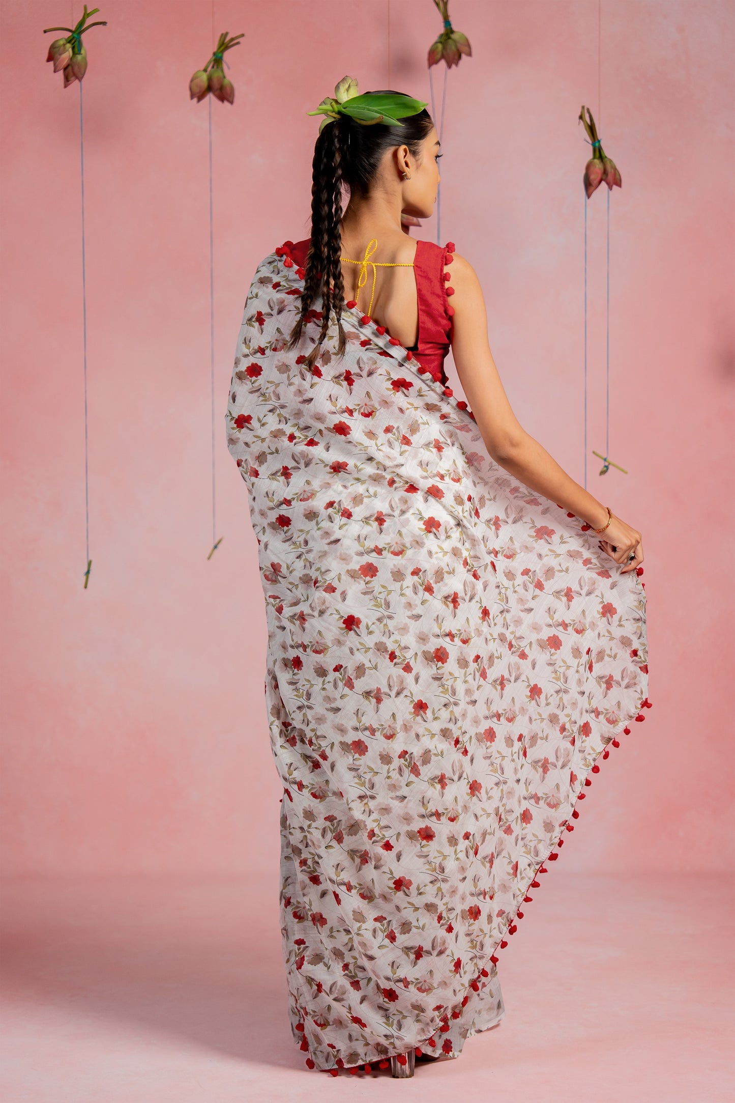 Beautiful Floral Printed Cotton linen Saree