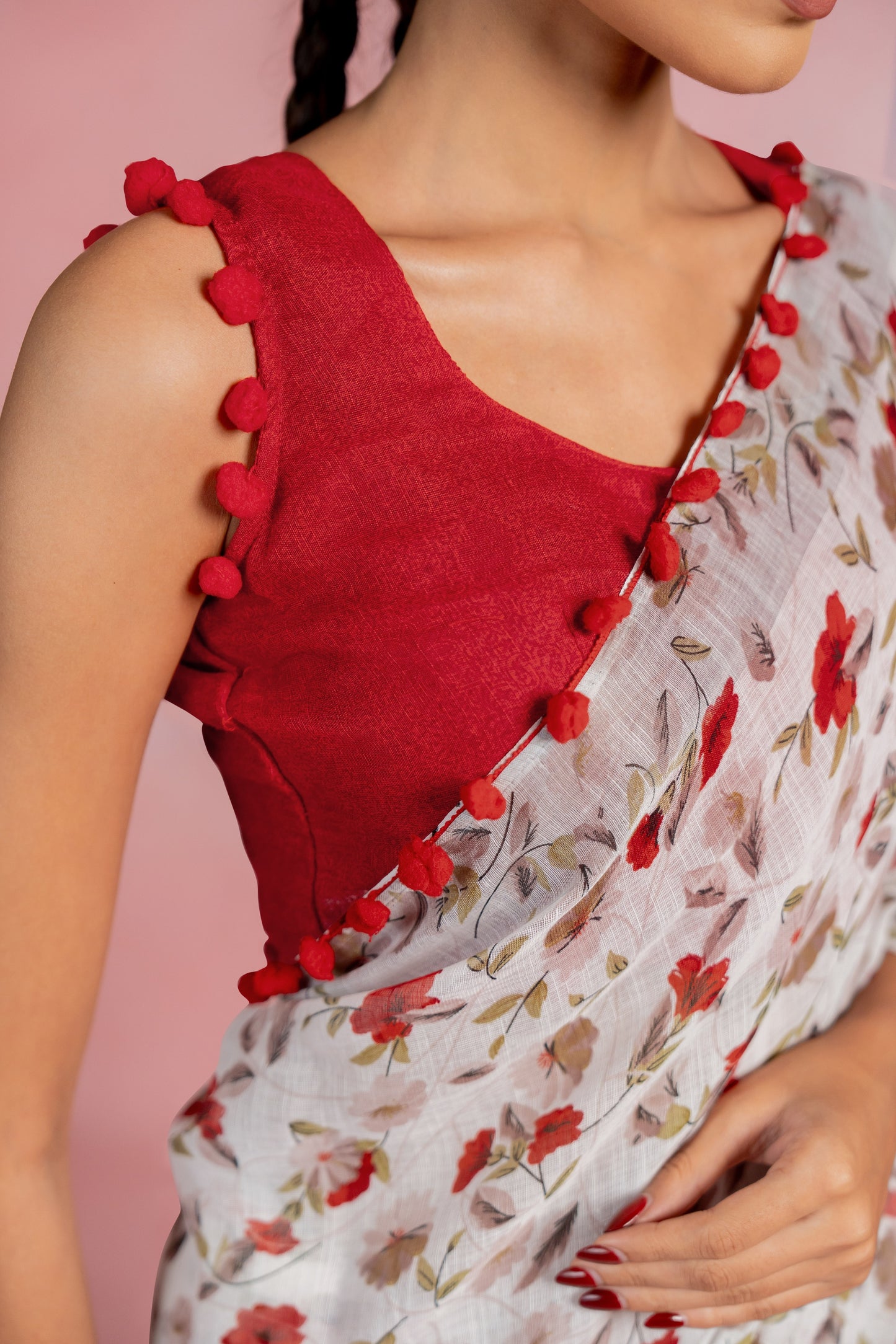 Beautiful Floral Printed Cotton linen Saree