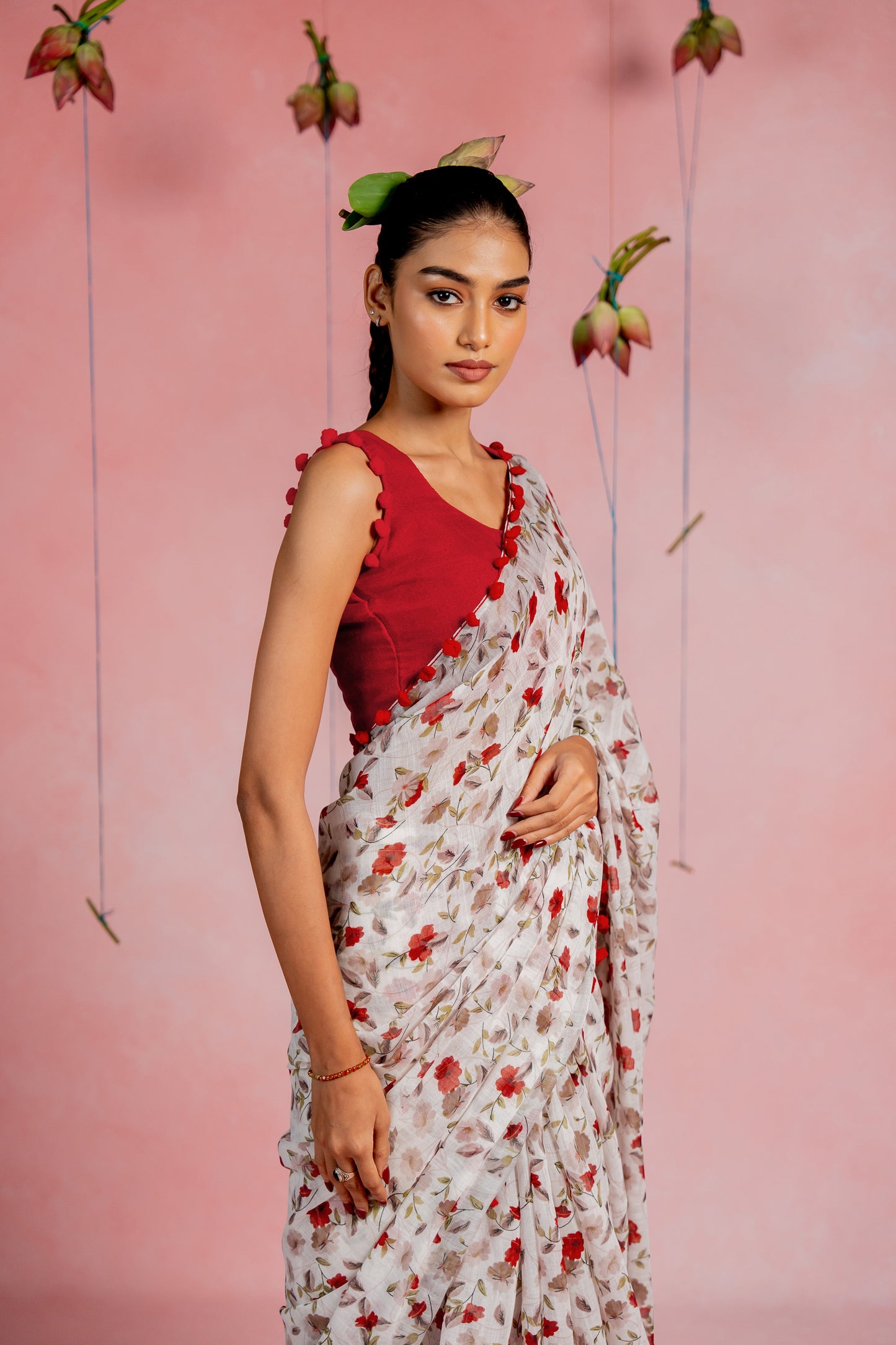 Beautiful Floral Printed Cotton linen Saree