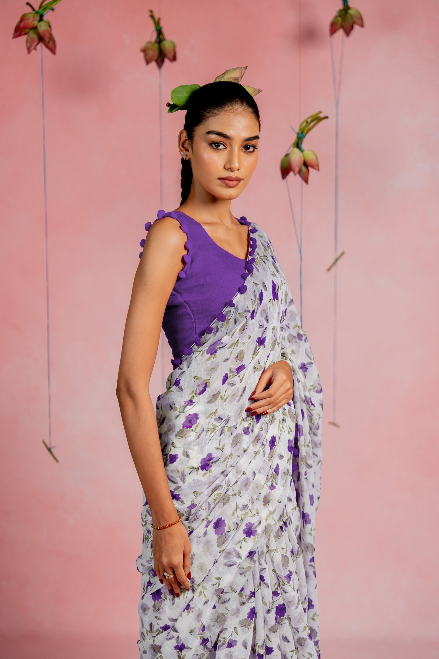 Beautiful Floral Printed Cotton linen Saree