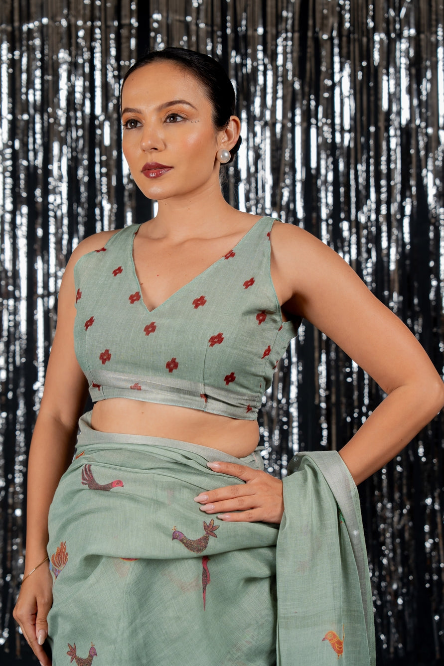 Beautiful Geometric Printed Cotton linen Saree