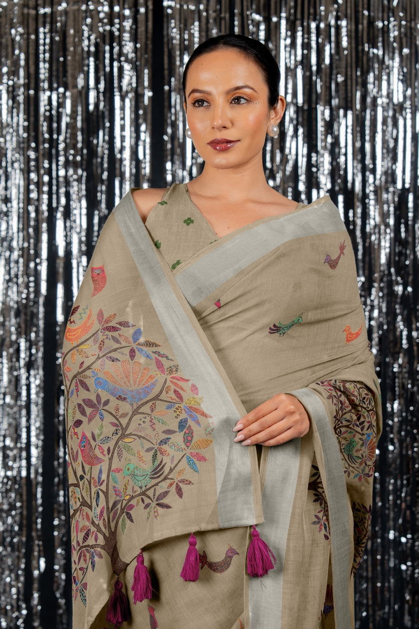 Beautiful Geometric Printed Cotton linen Saree