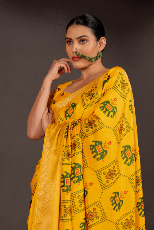 Latest Cotton Silk Patola Print Saree With Unstitched Blouse