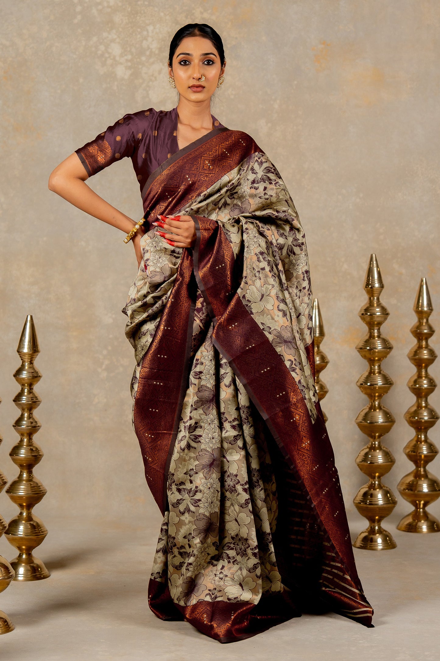 Banarasi Silk Saree with Copper Zari Border