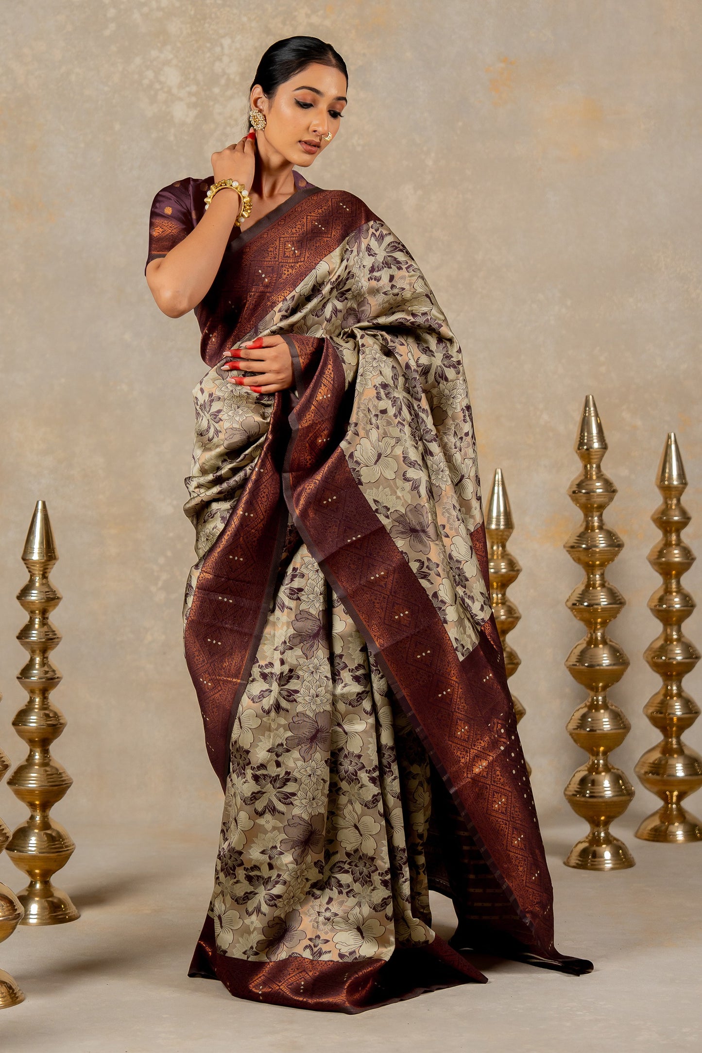 Banarasi Silk Saree with Copper Zari Border