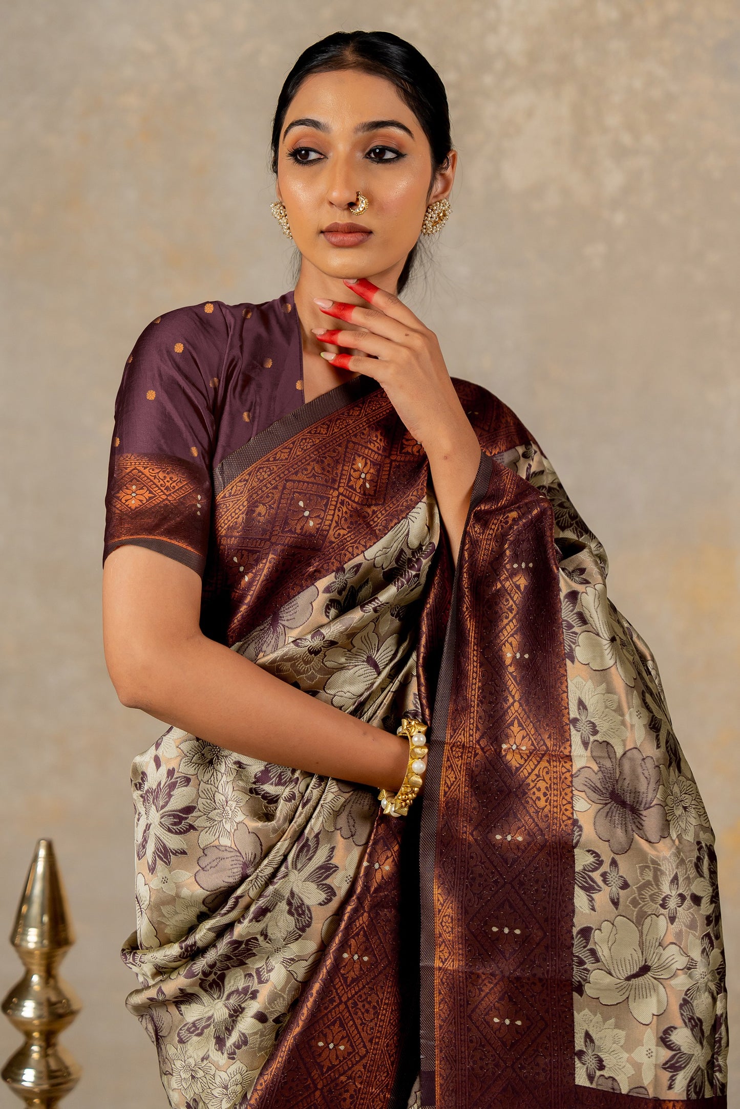 Banarasi Silk Saree with Copper Zari Border