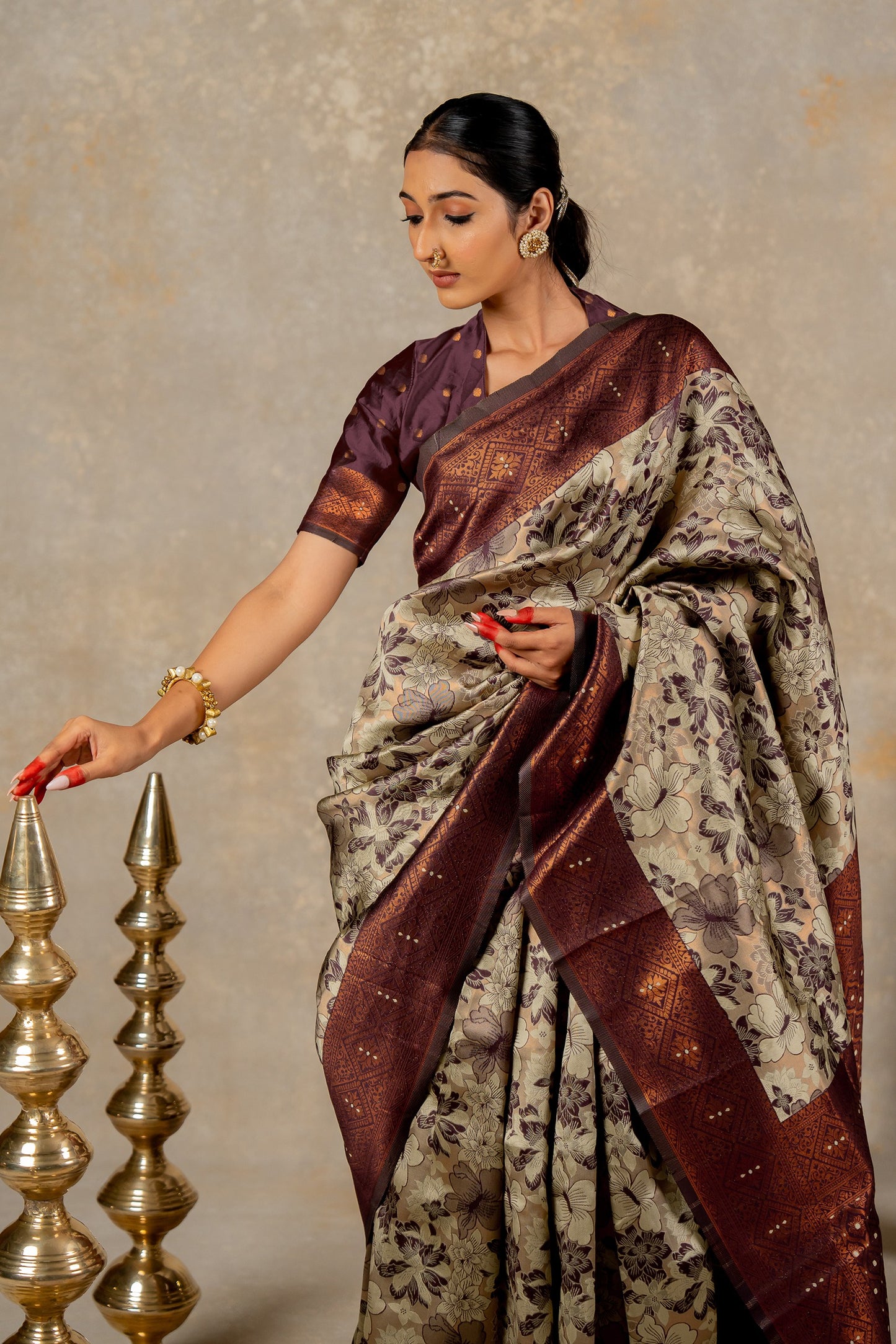 Banarasi Silk Saree with Copper Zari Border