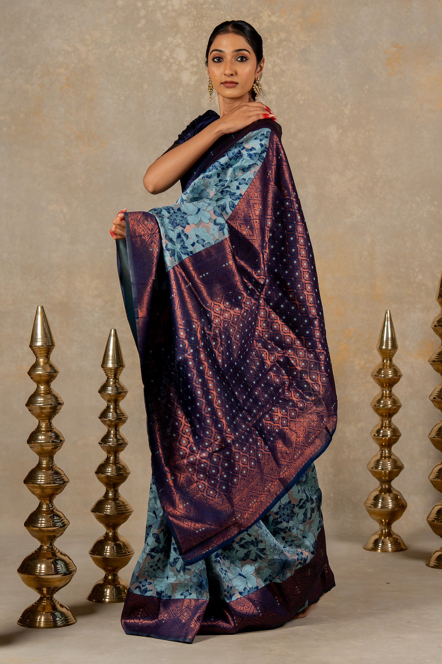 Banarasi Silk Saree with Copper Zari Border