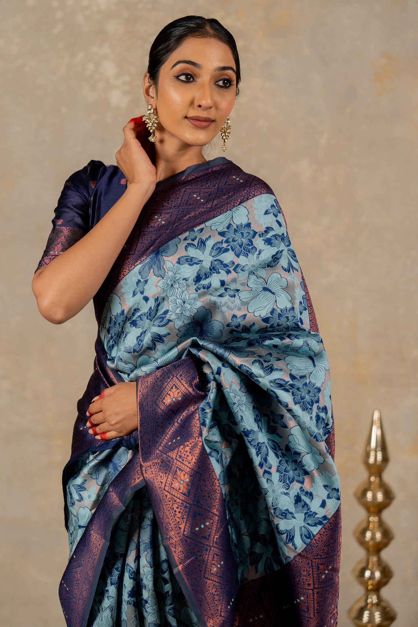 Banarasi Silk Saree with Copper Zari Border