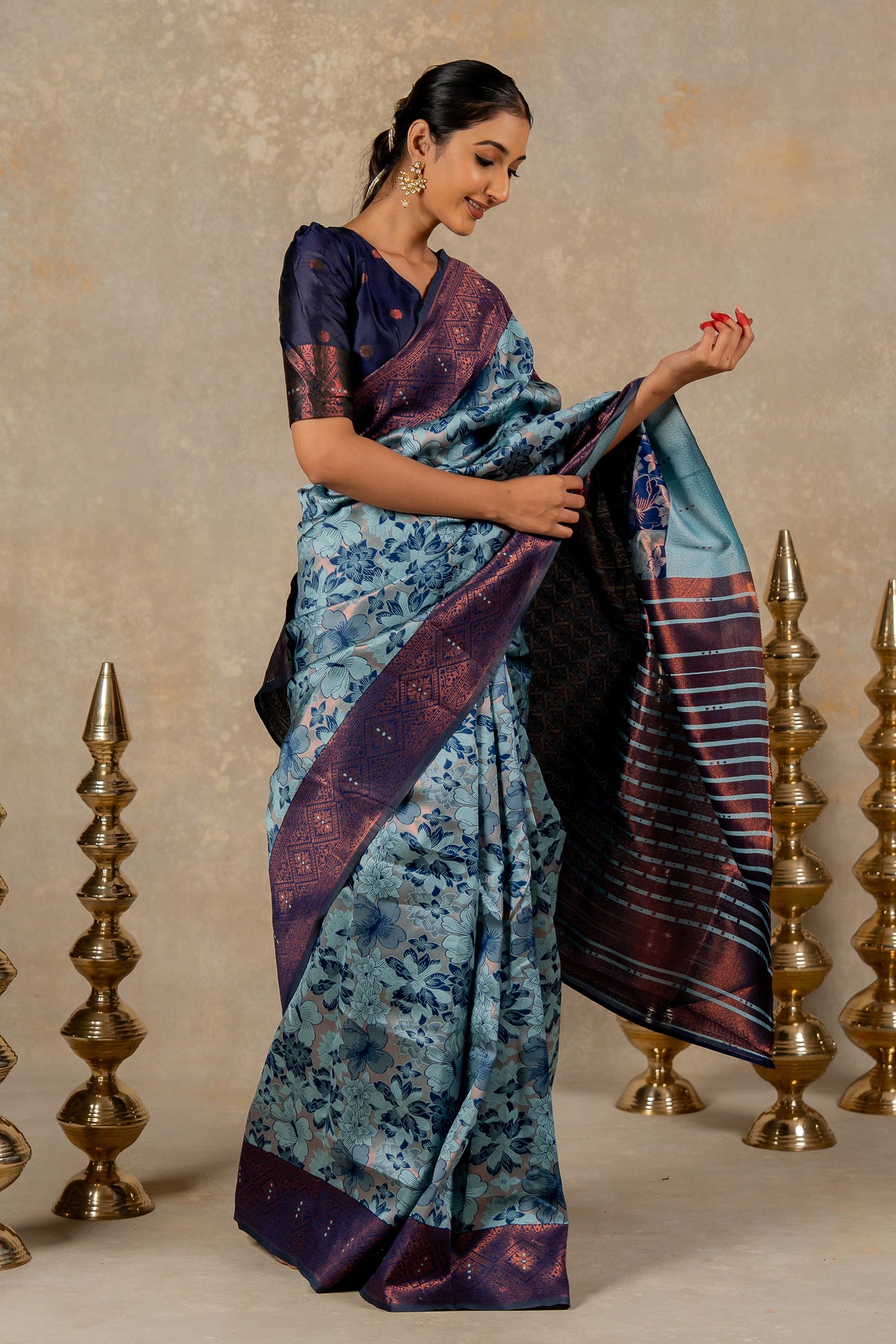 Banarasi Silk Saree with Copper Zari Border