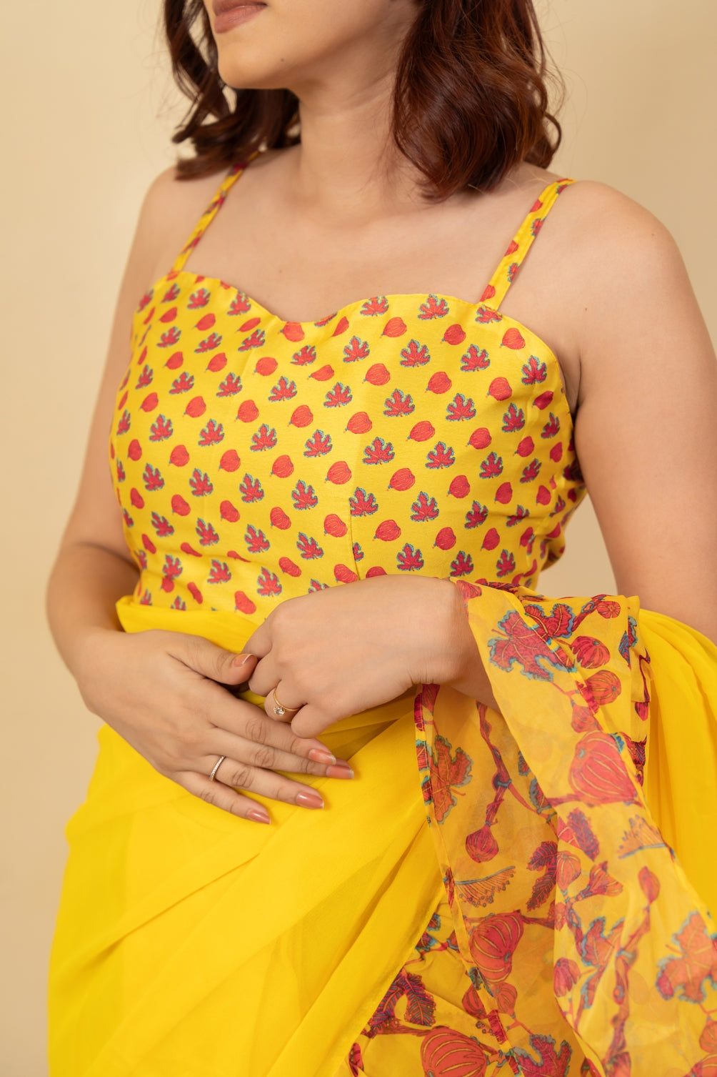 Contemporary Frill Ruffle Floral Printed Georgette Ready-to-wear Saree