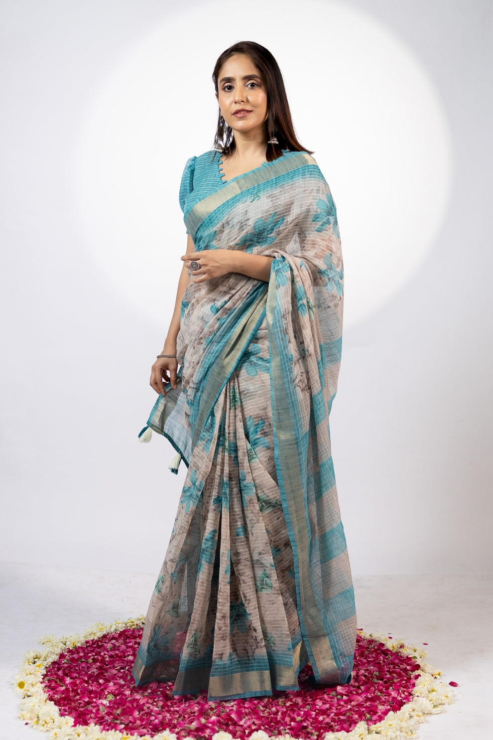 Tropical Floral Printed Cotton Blend Saree