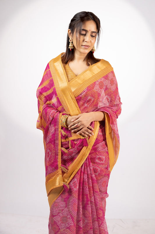 New Fancy Ajrakh Printed Cotton Blend Saree