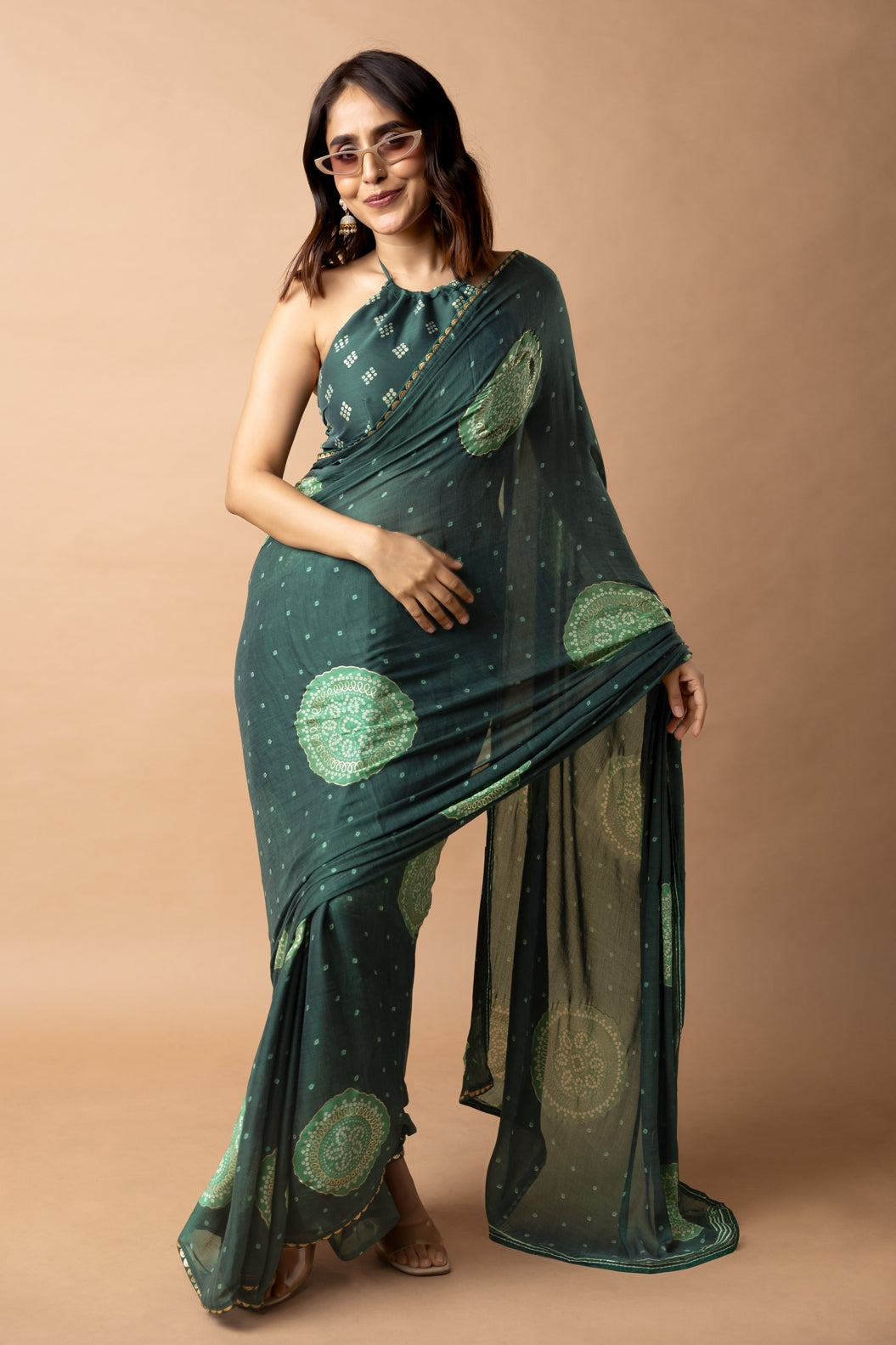 Trendy Chiffon Bandhani Foil Print With Lace Border Saree With Unstitched Blouse