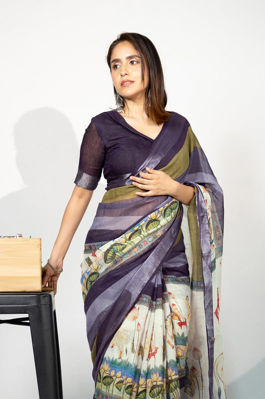 Beautiful Madhubani Printed Cotton Blend Saree