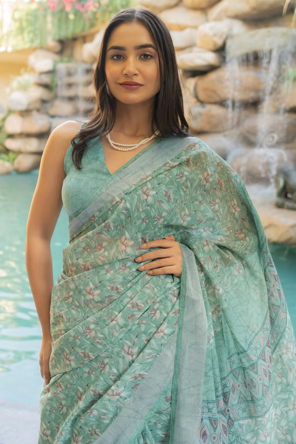 Beautiful Floral Printed Cotton blend Saree