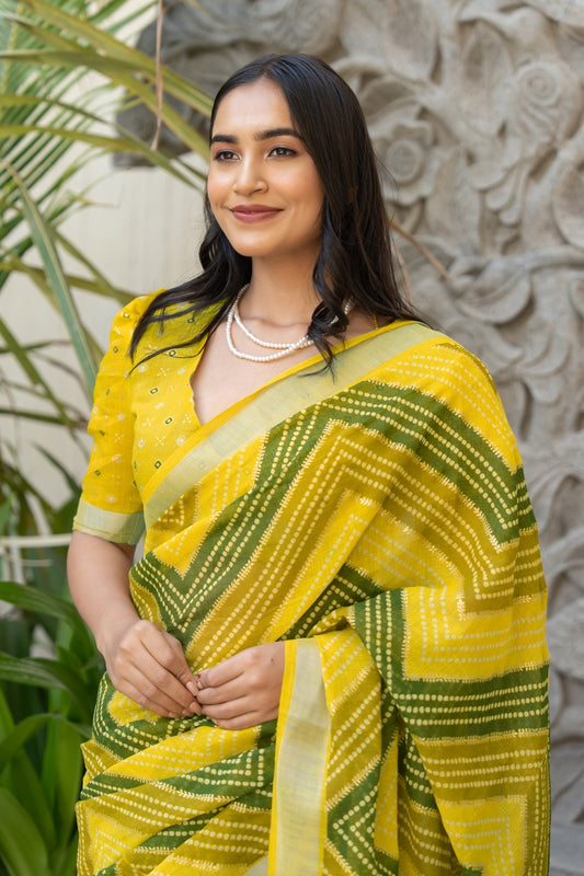 Beautiful Bandhani Printed Cotton blend Saree