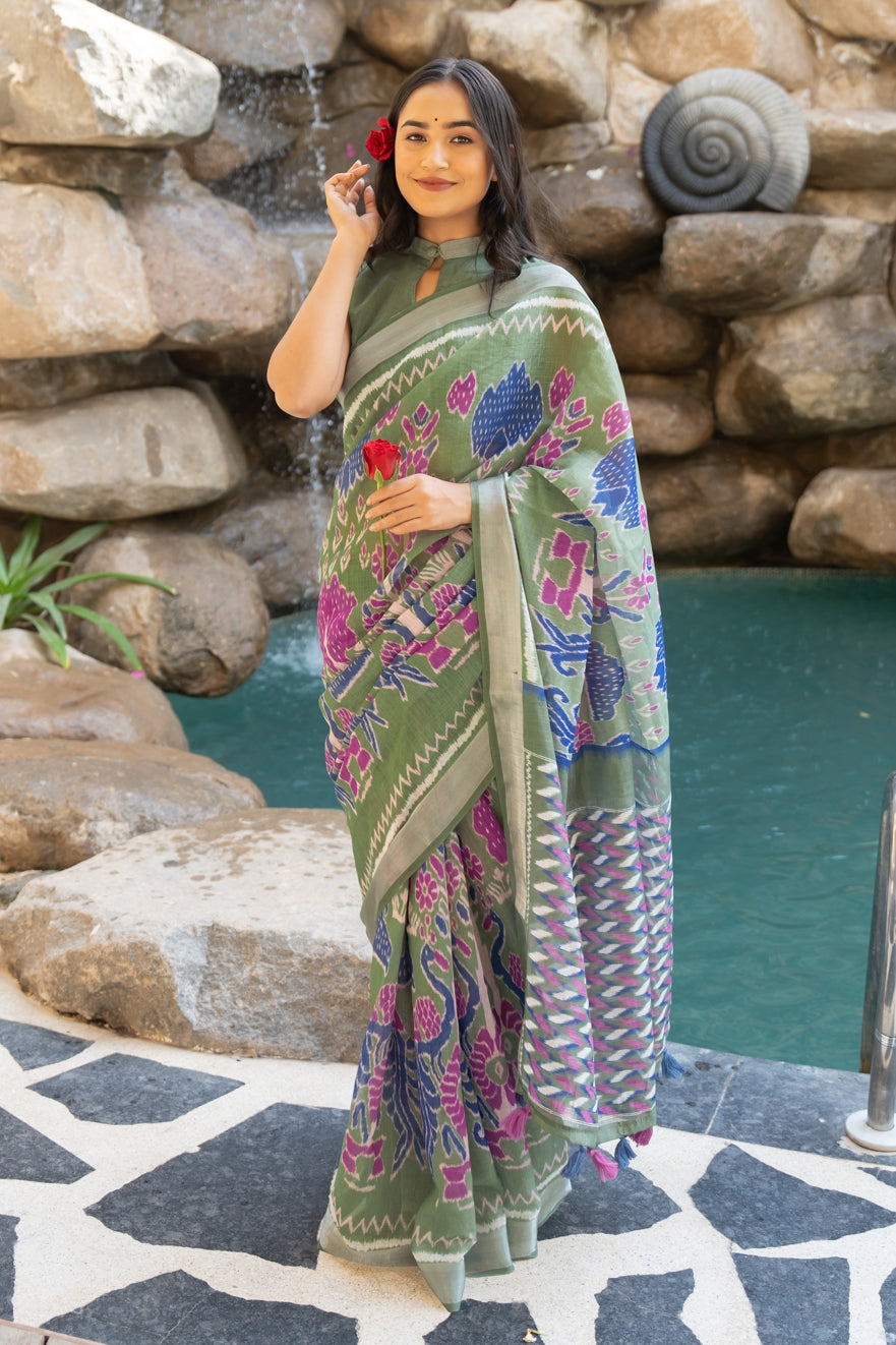 Beautiful Ikkat Printed Cotton blend Saree