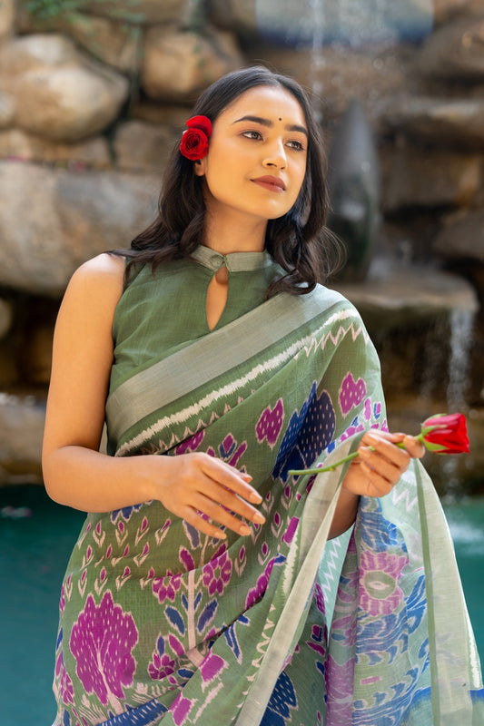 Beautiful Ikkat Printed Cotton blend Saree