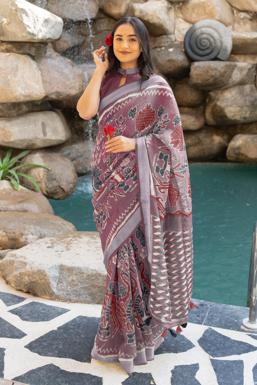Beautiful Ikkat Printed Cotton blend Saree