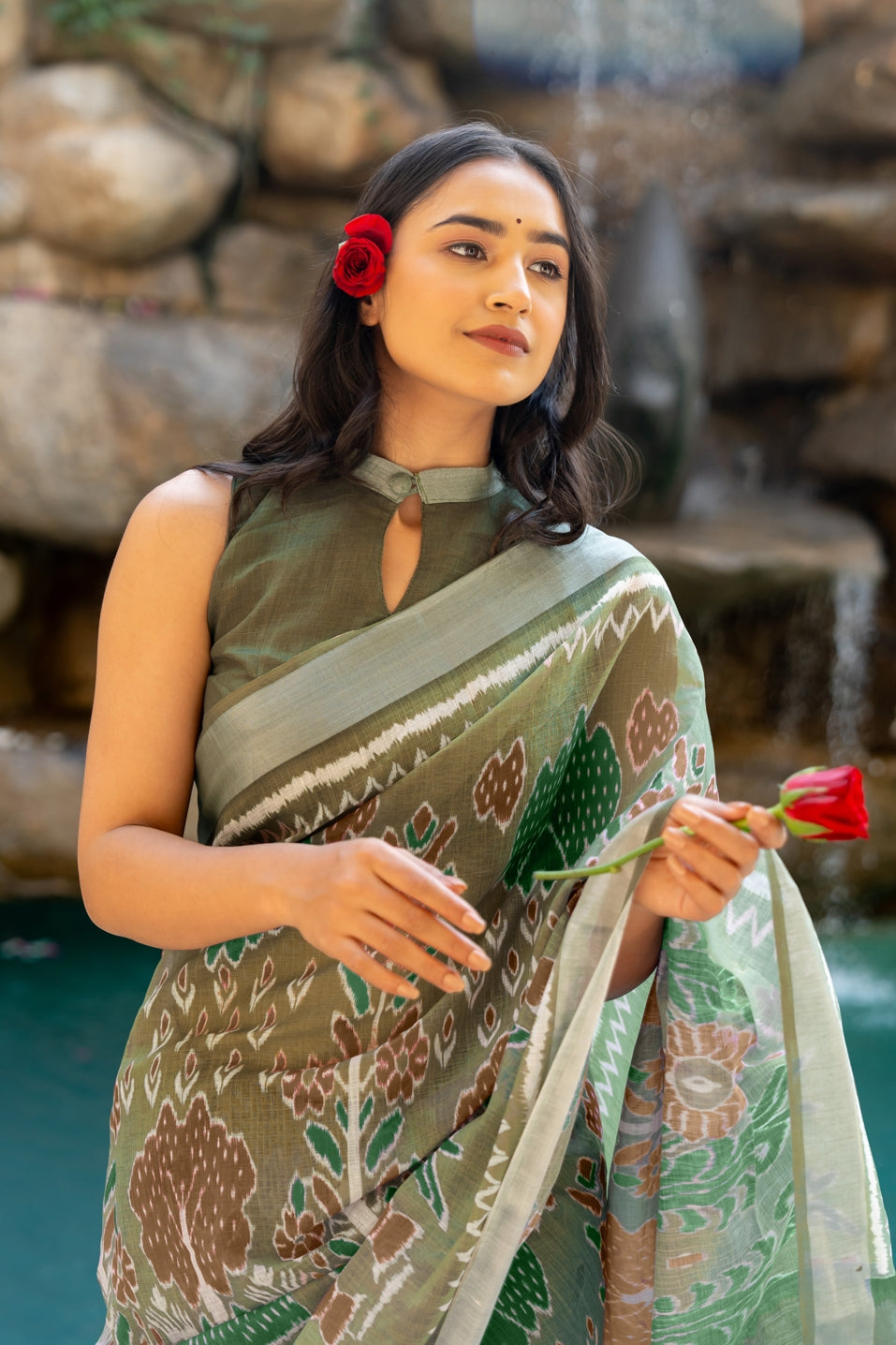 Beautiful Ikkat Printed Cotton blend Saree