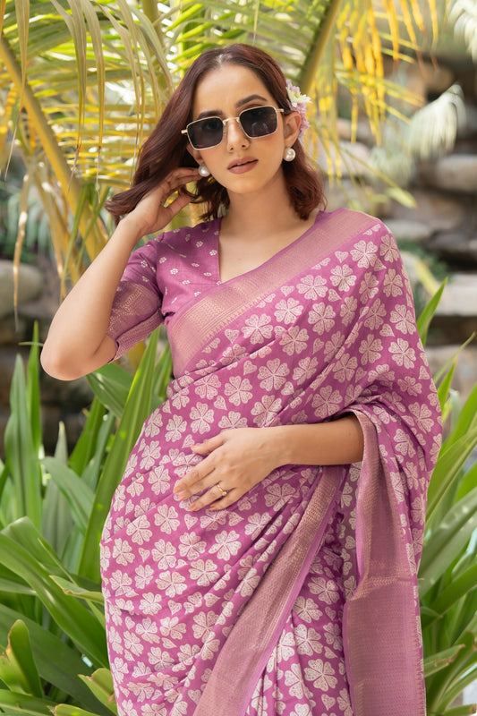 Trendy Cotton Silk Floral Print Saree With Unstitched Blouse