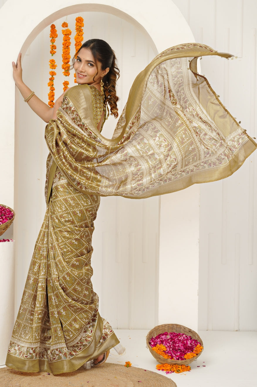 Beautiful Warli Print Cotton Silk Saree with Unstiched Blouse Piece