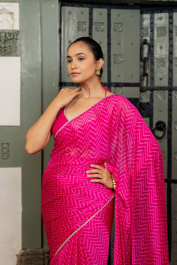 Pink Chiffon Saree with Delicate Sequin Work