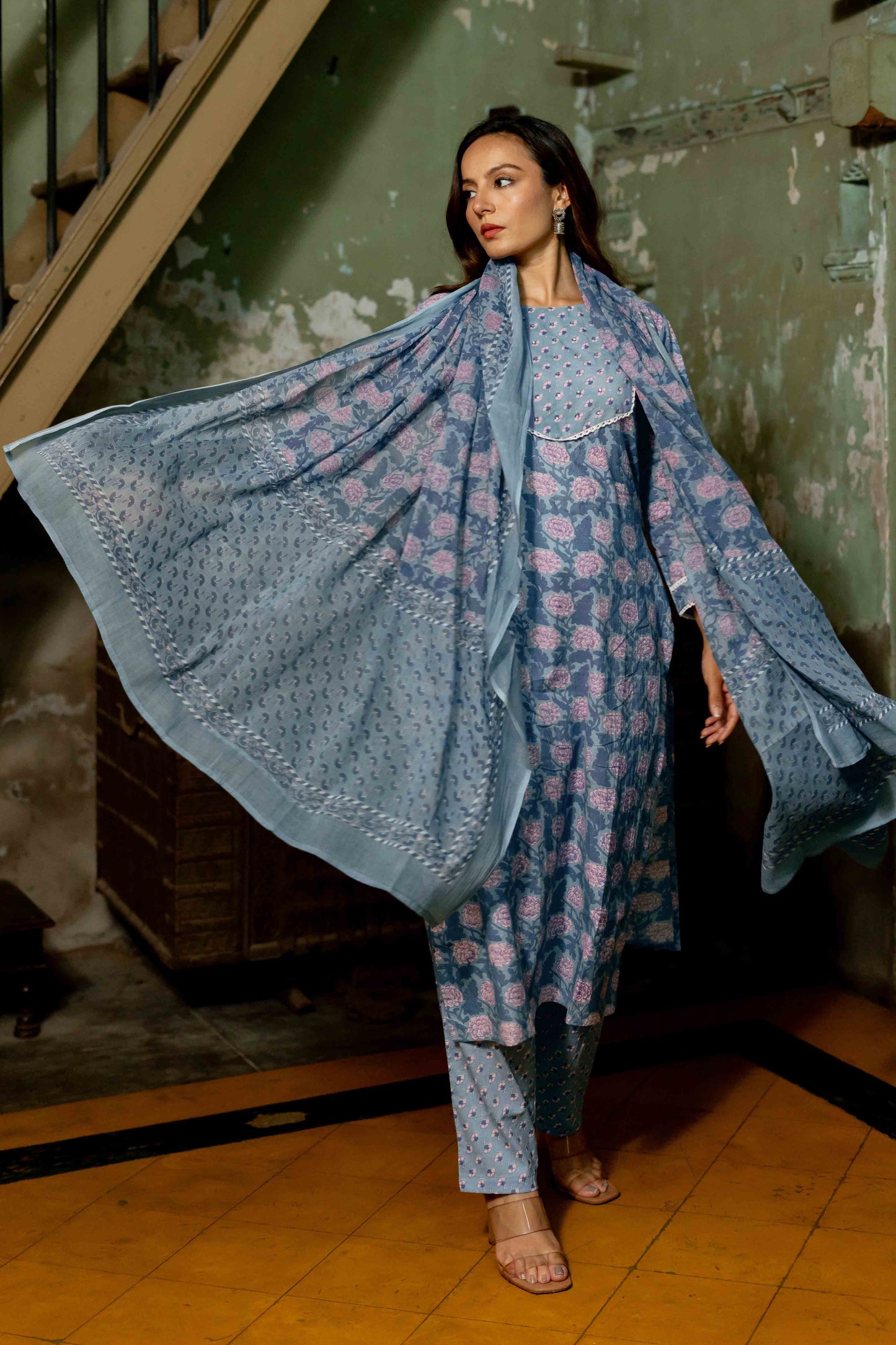 Trendy Women Pure Cotton Block Print Kurta Set