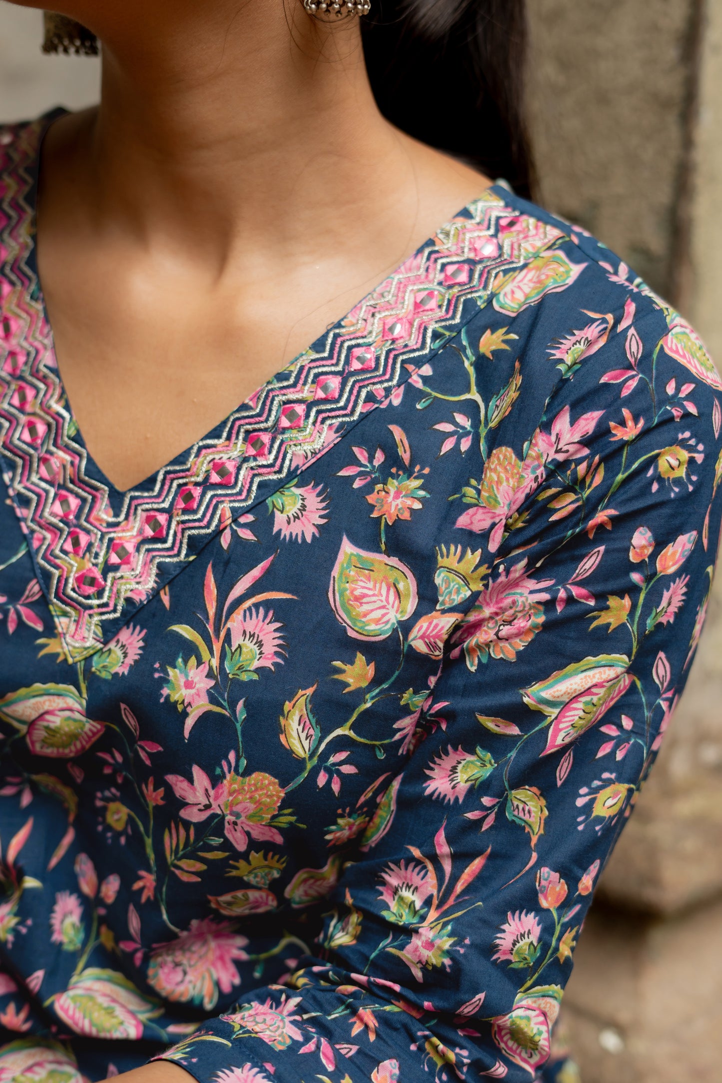 Tropical Floral Print Pure Cotton Kurta Set with dupatta