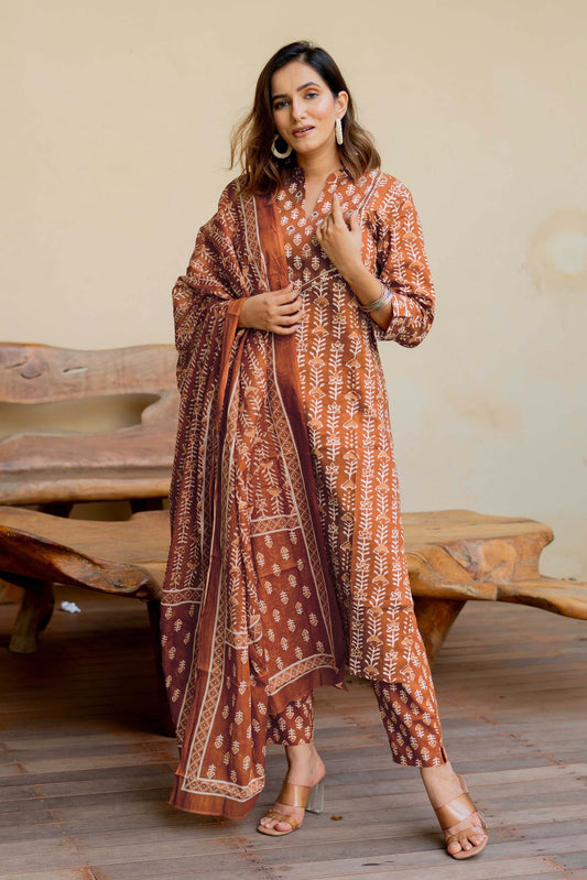 Naturally Orange Soft Cotton Kurta Set