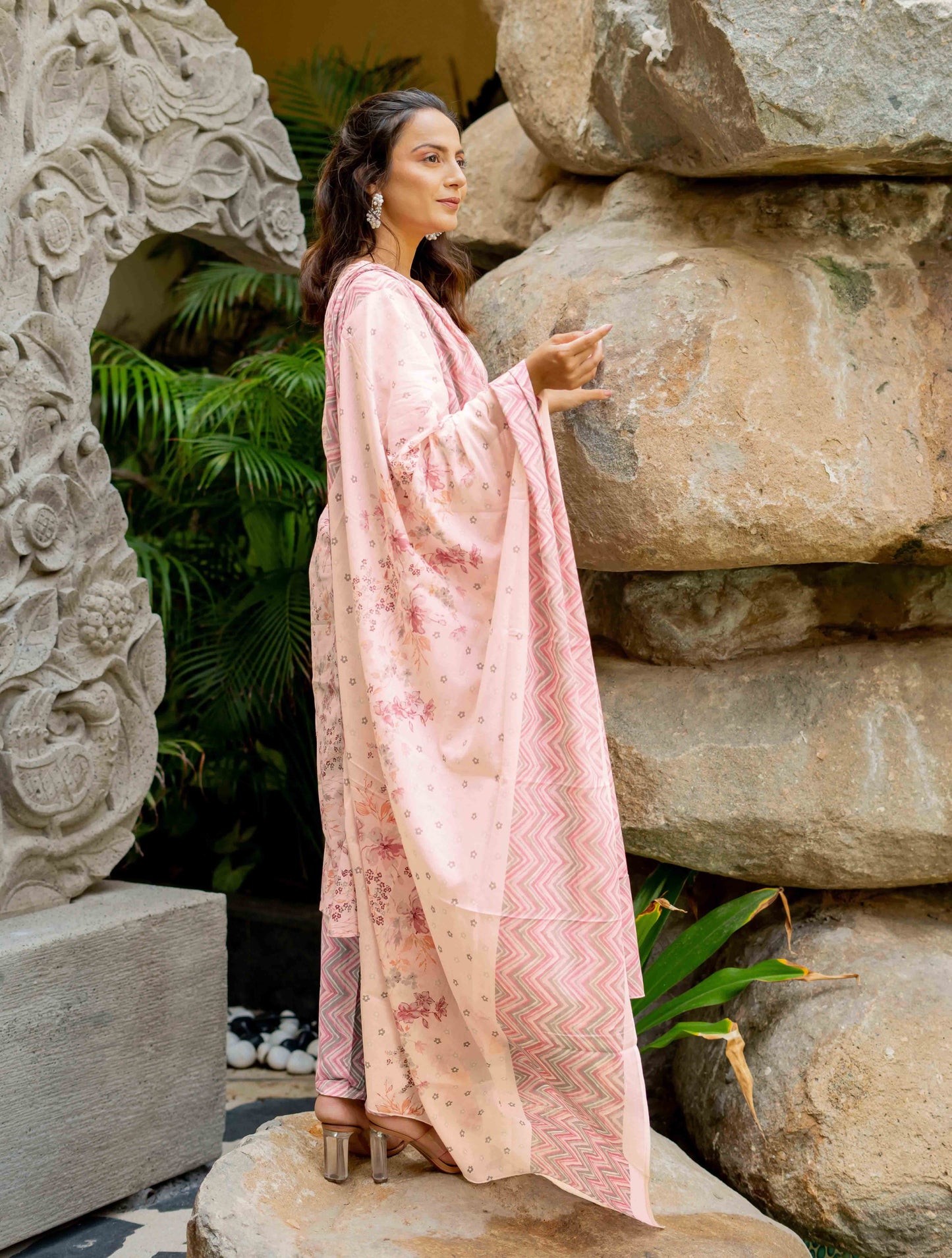 Floral Print Cotton Kurta Set with dupatta