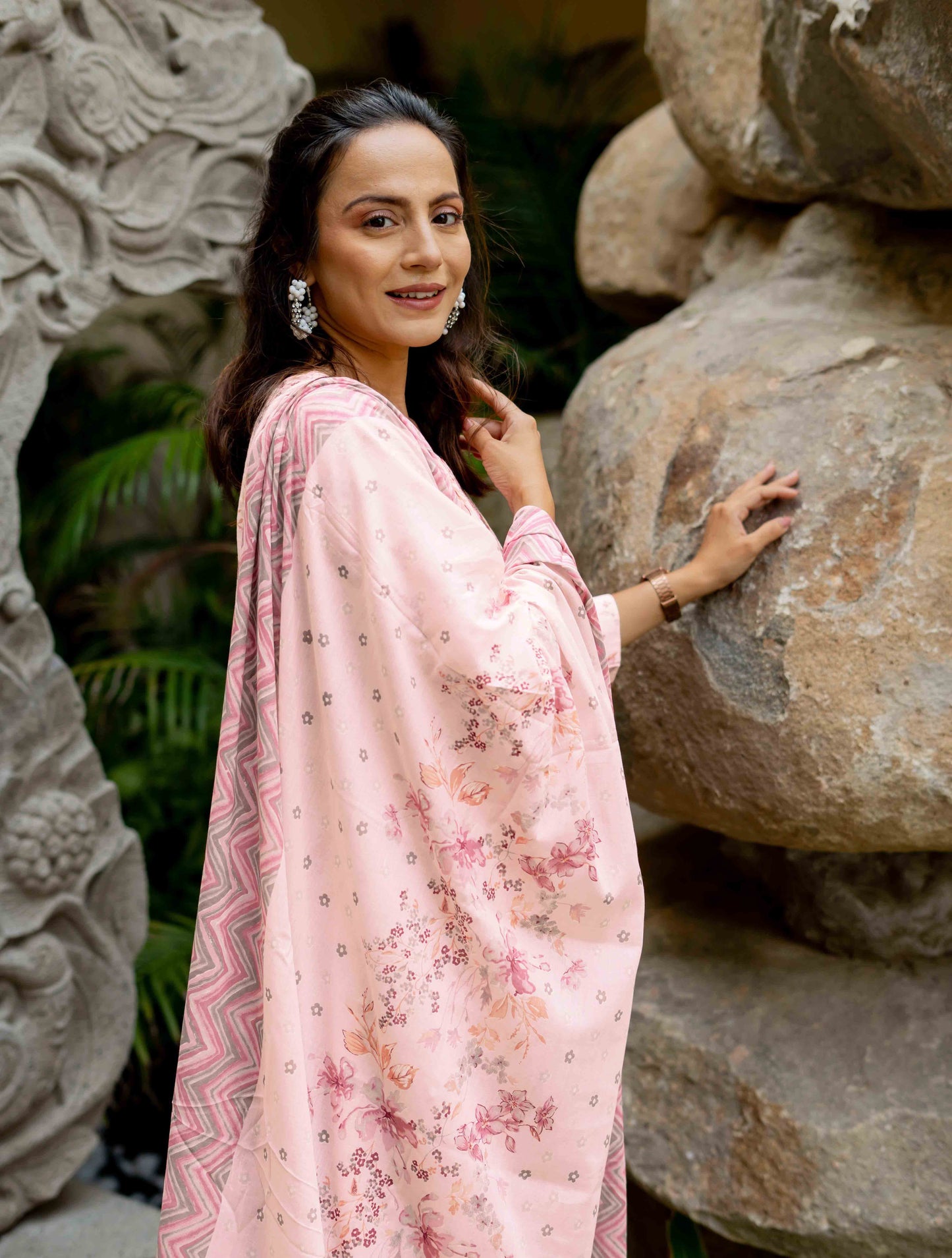 Floral Print Cotton Kurta Set with dupatta