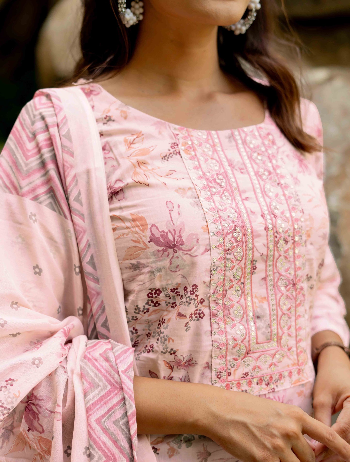 Floral Print Cotton Kurta Set with dupatta