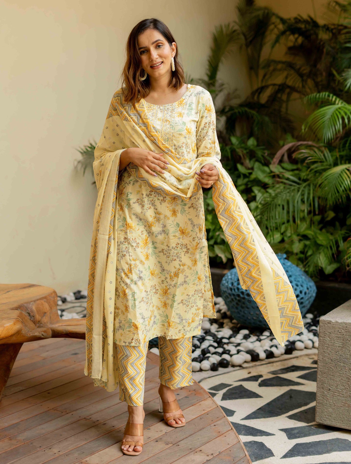 Floral Print Cotton Kurta Set with dupatta