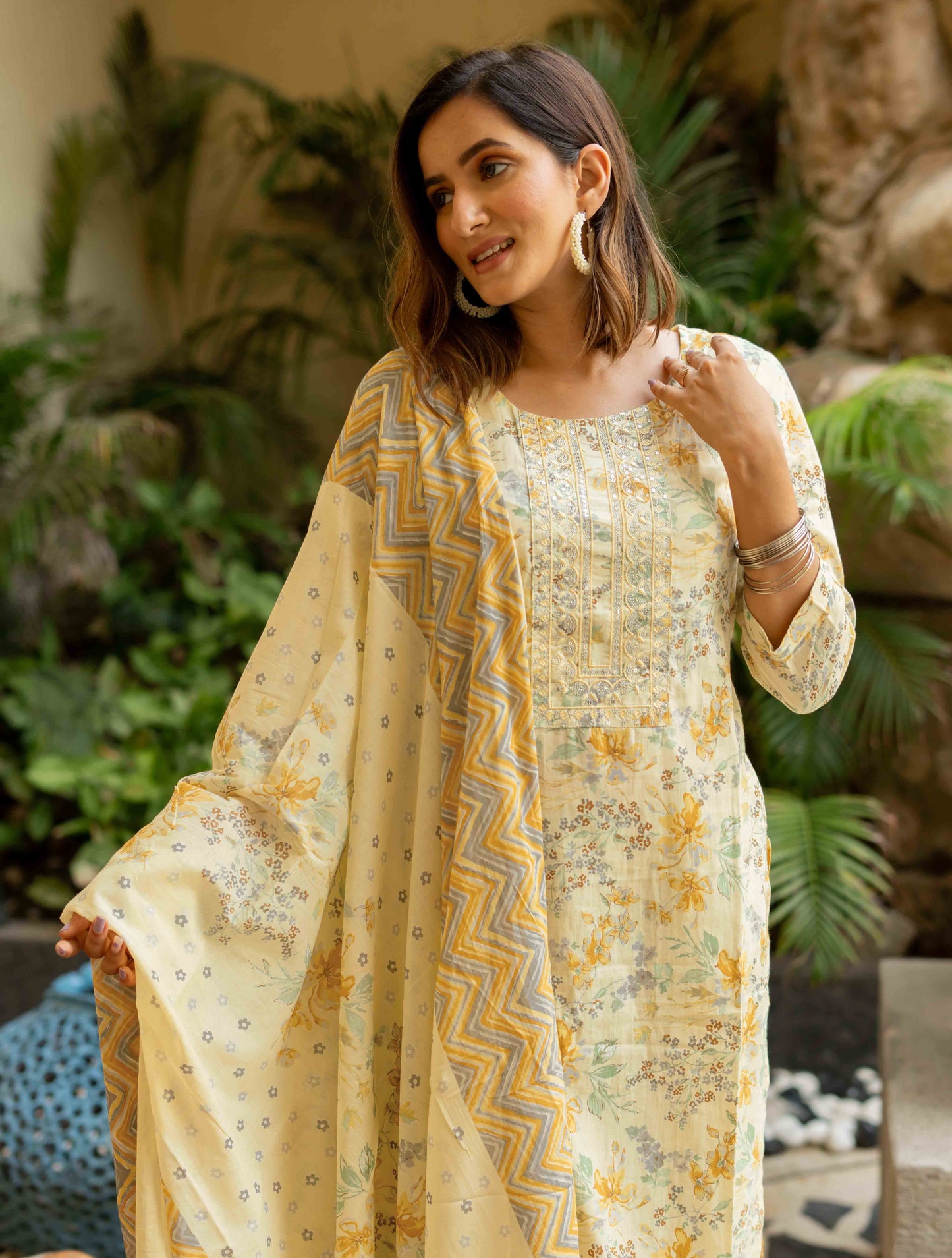 Floral Print Cotton Kurta Set with dupatta