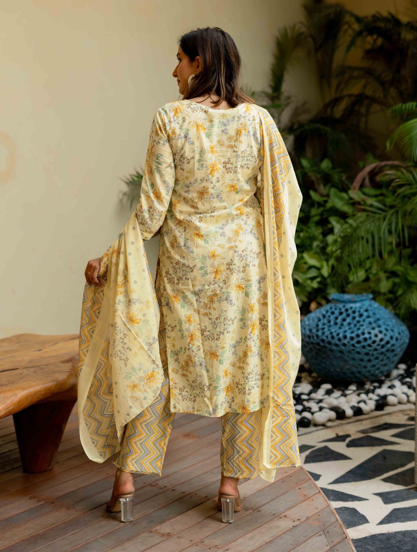 Floral Print Cotton Kurta Set with dupatta
