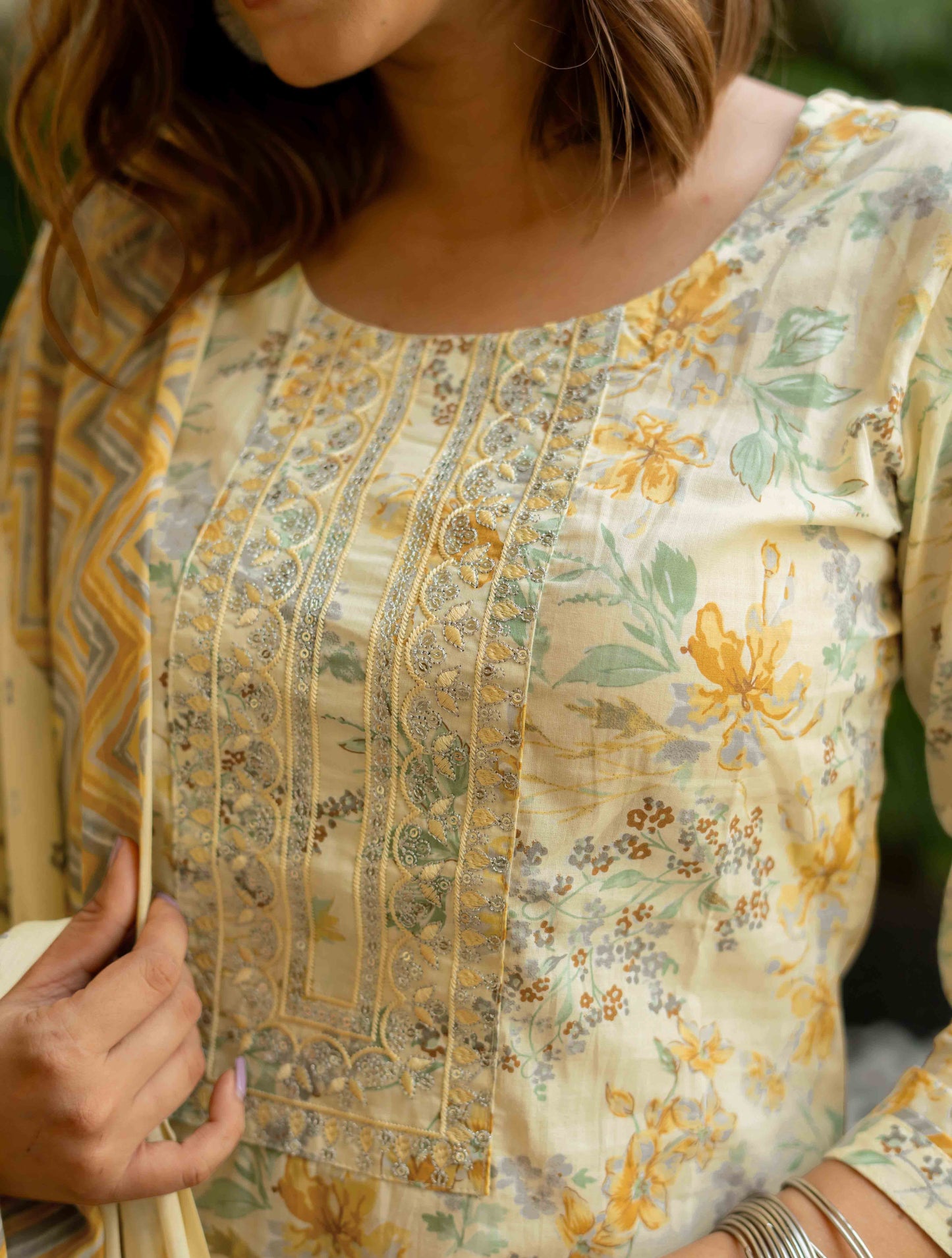 Floral Print Cotton Kurta Set with dupatta