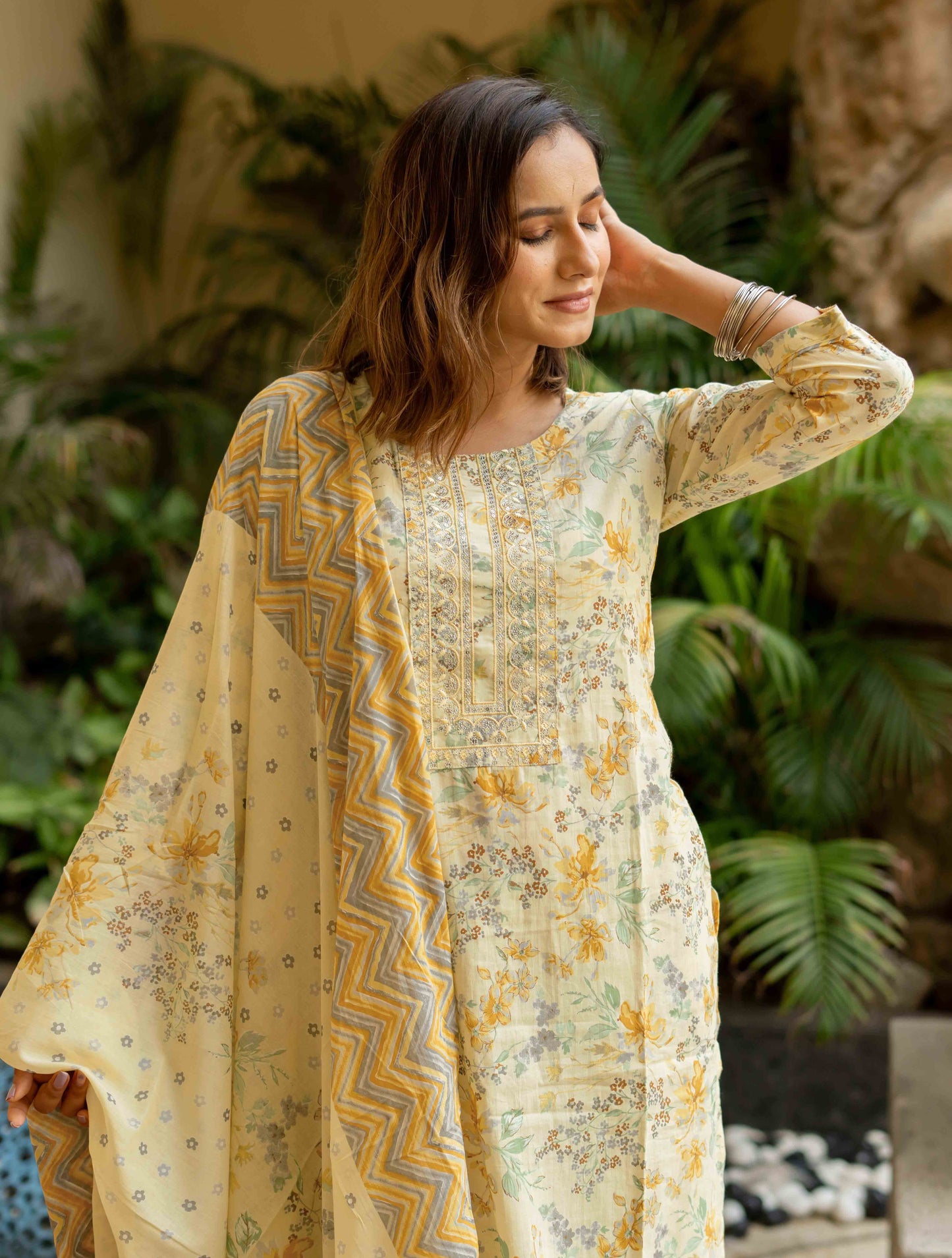 Floral Print Cotton Kurta Set with dupatta