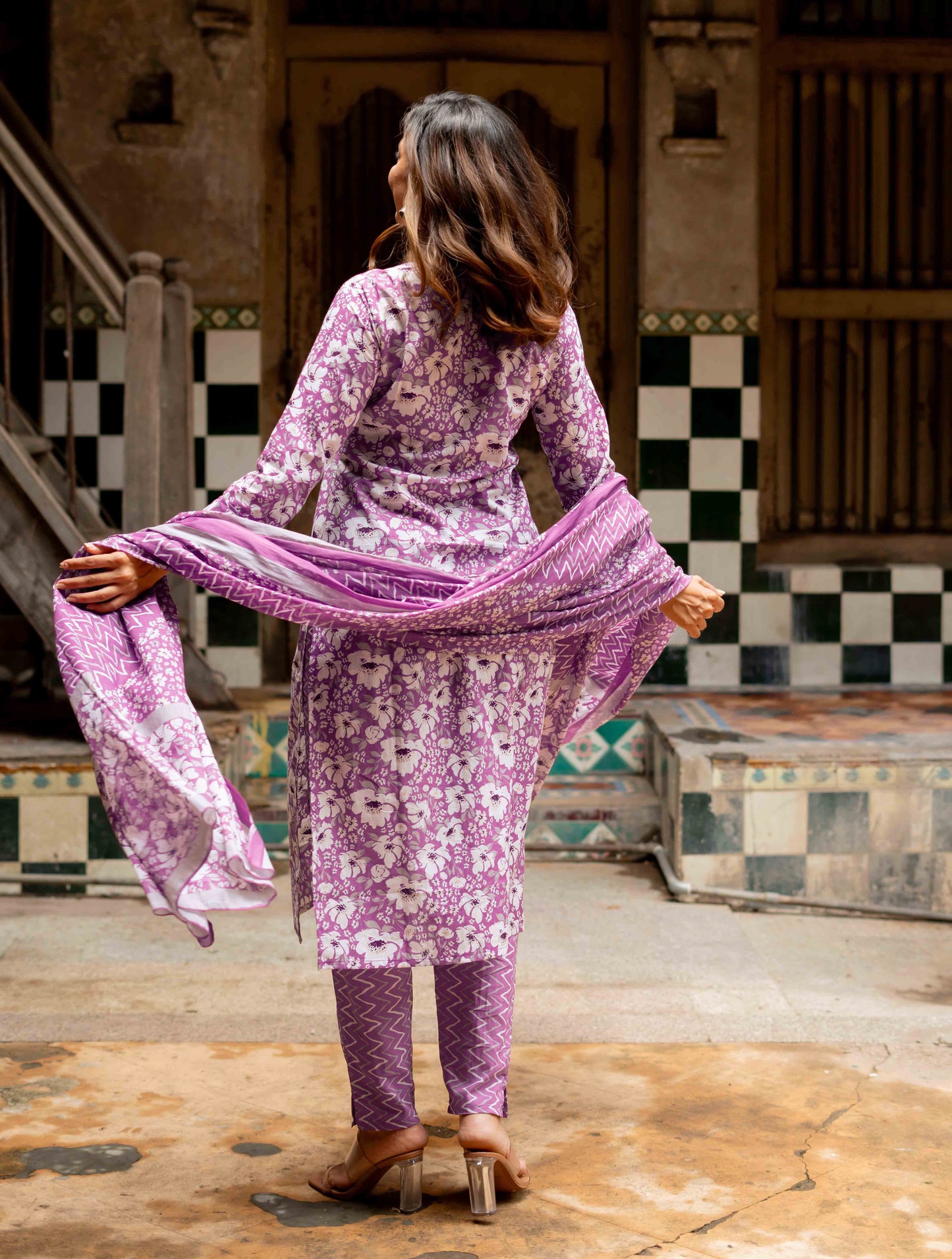 Cotton Floral Print Kurta Set with dupatta