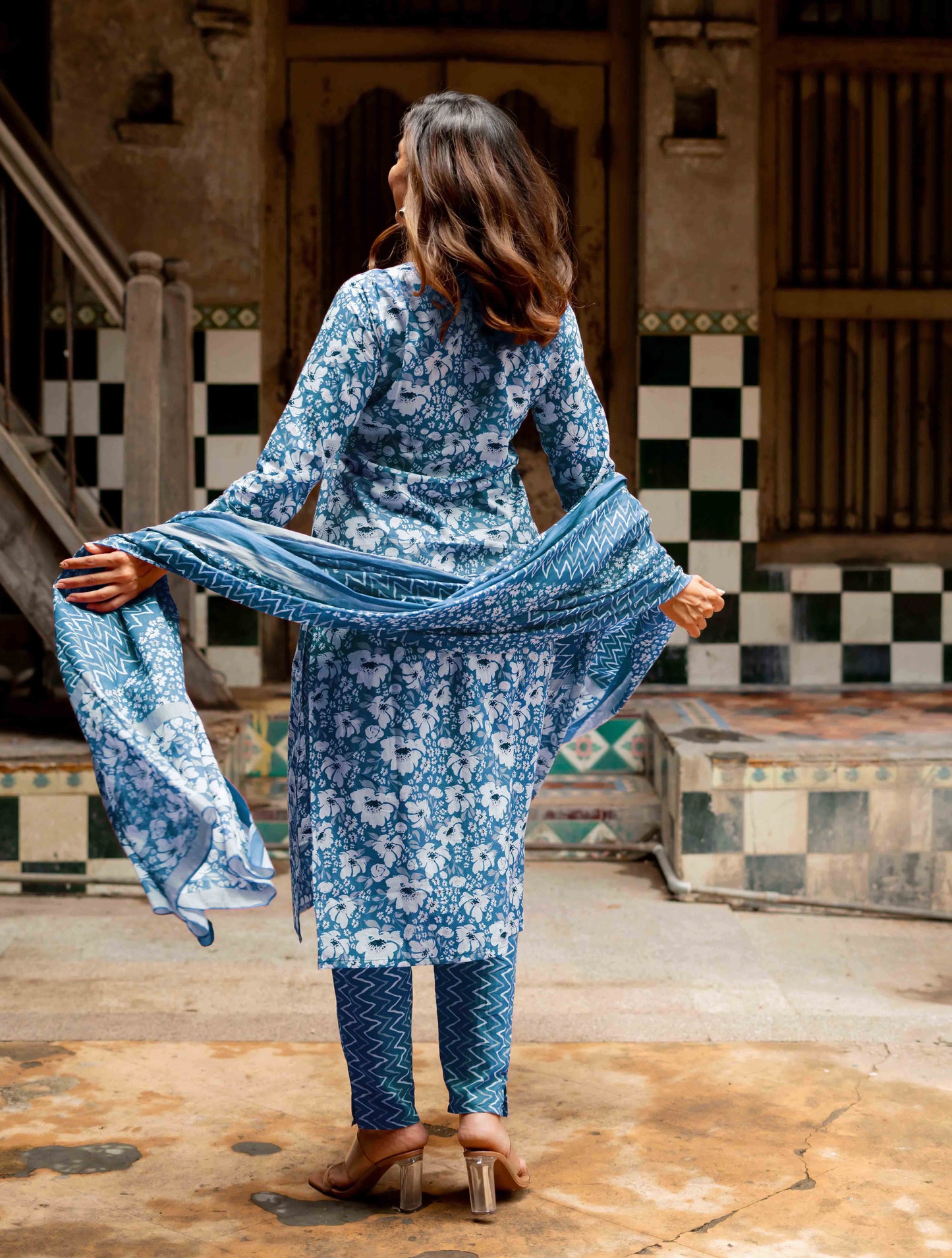 Cotton Floral Print Kurta Set with dupatta