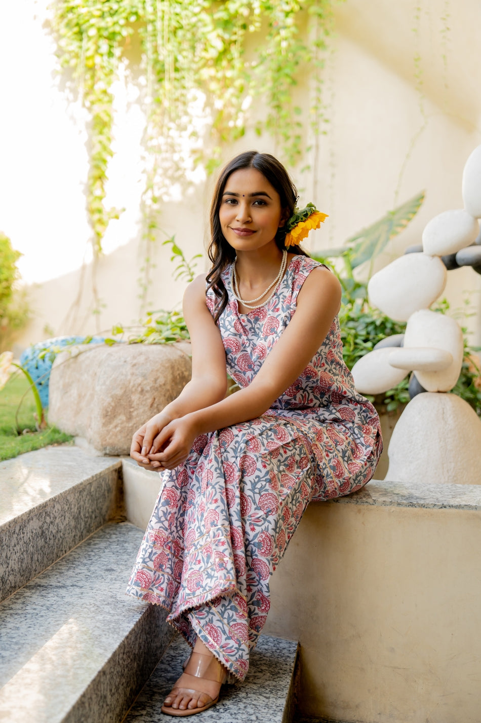 Elegant Cotton Blend Floral Print Sharara Set