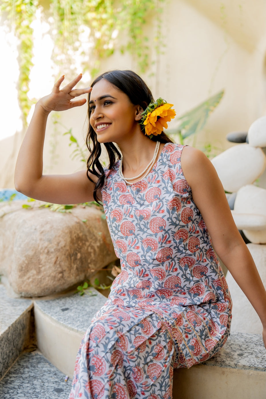 Elegant Cotton Blend Floral Print Sharara Set